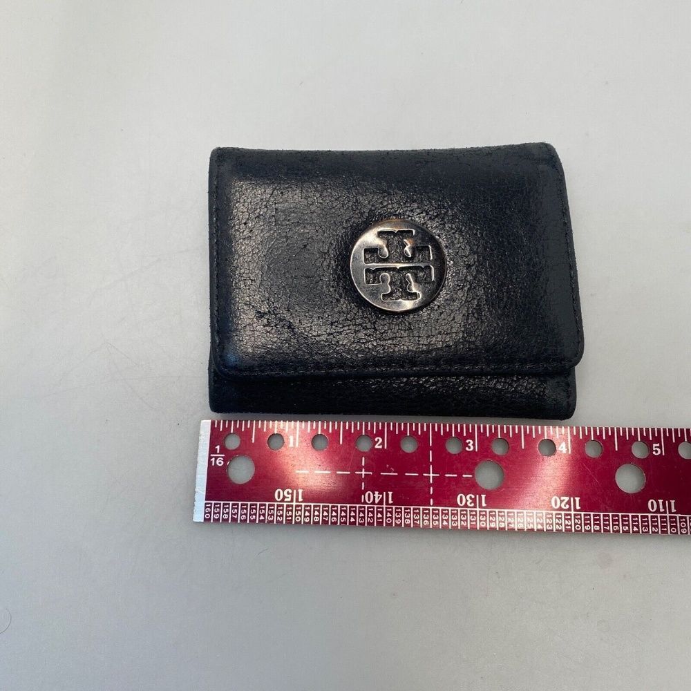 Tory Burch Black Leather Tri-Fold Key Case Mini Wallet – EUC, 5 Hooks, Crackle F - Picture 14 of 15